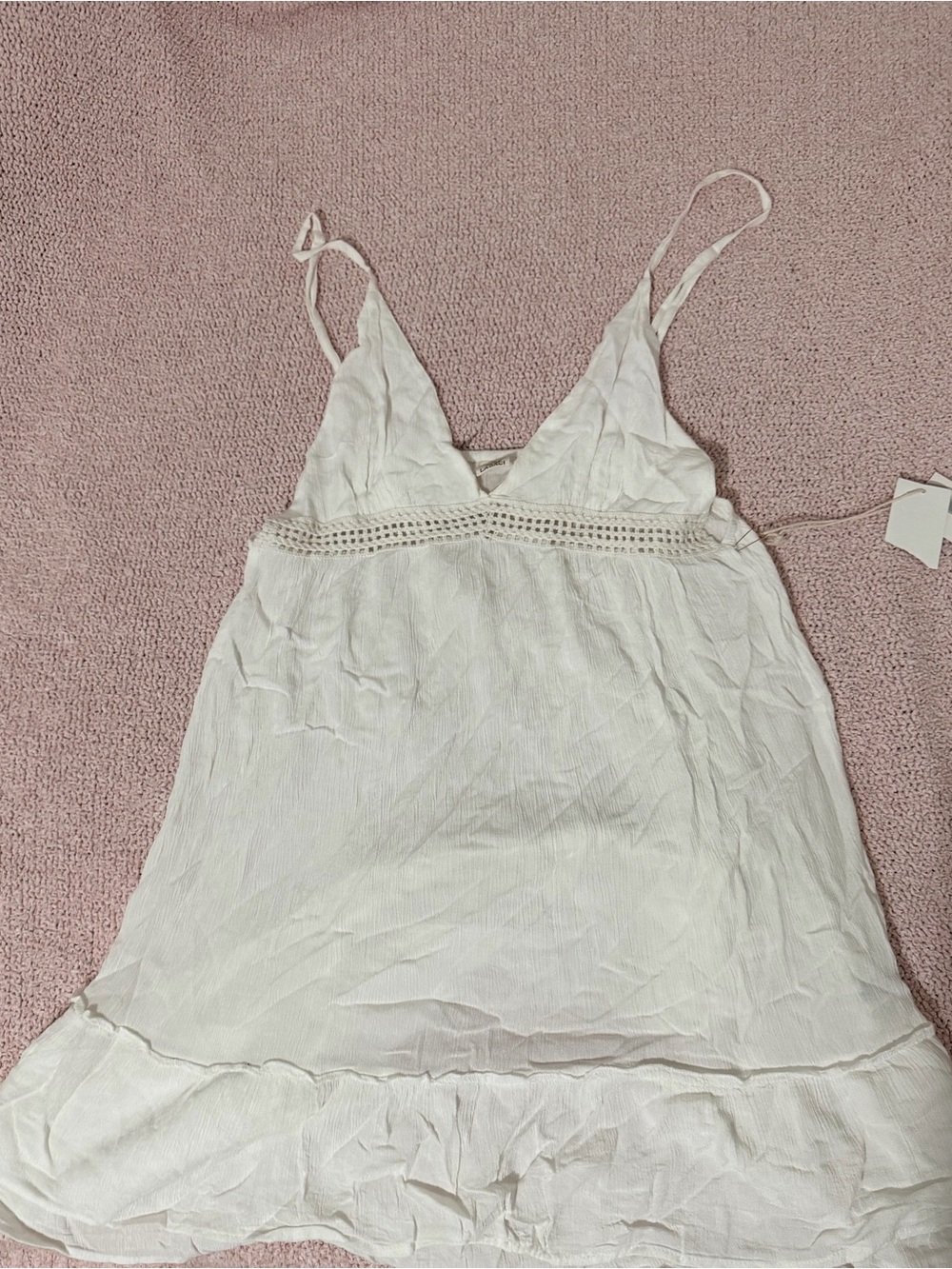 Lagaci White Lace-Trim Spaghetti Strap Chemise